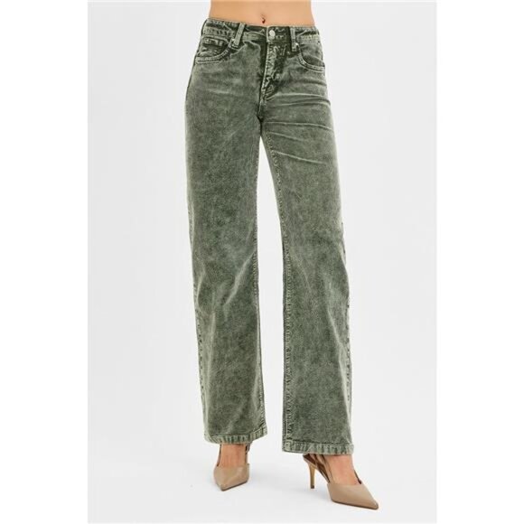 RISEN Tummy Control Mid Rise Straight Leg Corduroy Pants - Picture 1 of 6